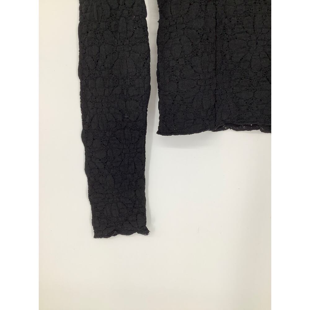 Lucky Brand Women's Small Jet Black Long Sleeve Textured Square Neck Top E12-4 - Picture 5 of 11